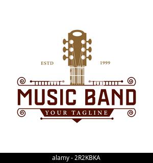 Country Guitar Music Western Guitar Headstock for Guitarist Band logo, Vintage Retro Saloon Bar logo design Stock Vector