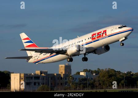 CSA - Czech Airlines Boeing 737-436 (REG: OK-WGX) departing Malta runway 13. Stock Photo
