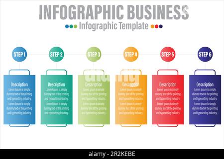 Timeline 6 Steps, six 6 option shape table chart elements with steps,road map,options,milestone,timeline,processes or workflow.Business data visualiza Stock Vector