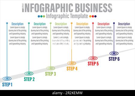 Timeline Six 6 Steps or Six 6 option Infographic template for business. Modern Chart diagram with project timeline, presentation vector infographic. Stock Vector