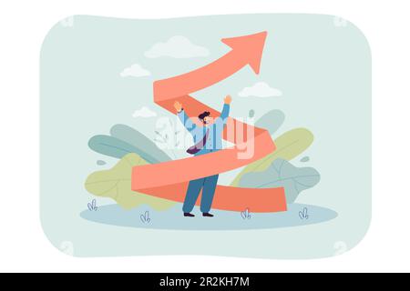 Tiny man with arrow twisted upward Stock Vector