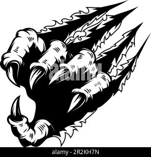 Illustration of the monster hand with claws. Design element for logo, label, sign, emblem. Vector illustration, Illustration of the monster hand with Stock Vector
