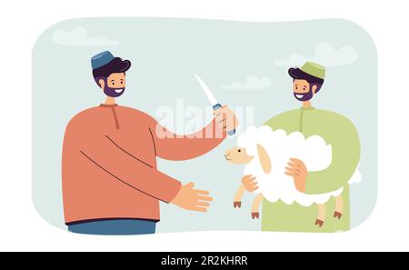 Two Muslims slaughtering young ram Stock Vector