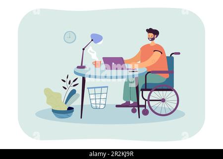 Man in wheelchair working and communicating online Stock Vector