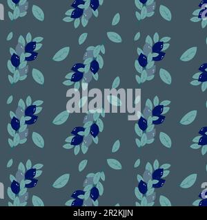 Seamless vector pattern blue lemons on branches on a dark blue background.Vector EPS10 Stock Vector