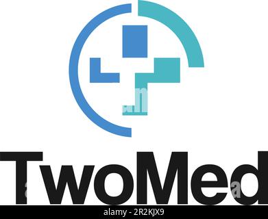 Minimalist Letter Mark Two Med Plus logo design Stock Vector