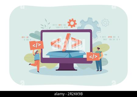 Tiny people using open source platform Stock Vector