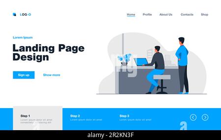 Man working on laptop and boss watching Stock Vector