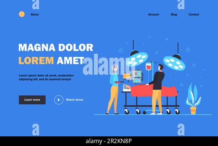 Professional surgeons surrounding patient on operation table Stock Vector