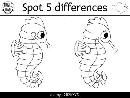 Find differences game for children. Black and white educational activity  with cute crab, sponge, sea landscape. Ocean life line puzzle for kids with  b Stock Vector Image & Art - Alamy