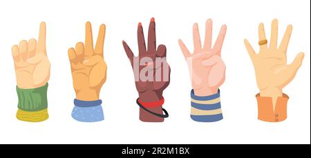 Set of different human hands counting on fingers Stock Vector