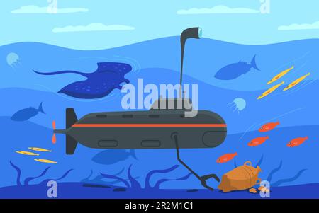 Submarine surrounded by marine life Stock Vector