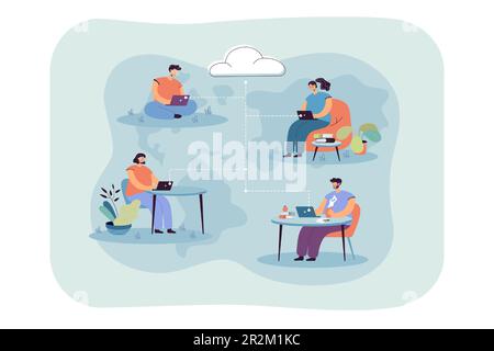 Team of employees using cloud system Stock Vector