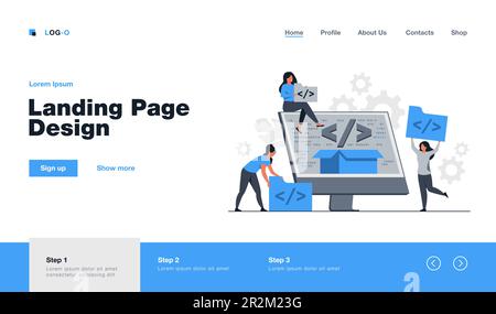 Tiny developers programming website for internet platform Stock Vector