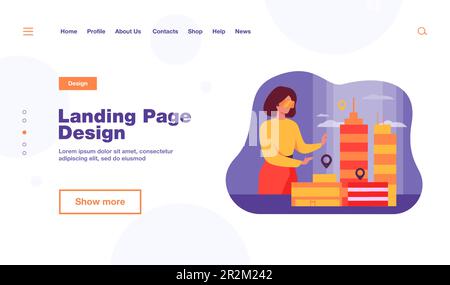 Woman modeling 3d office buildings on table Stock Vector