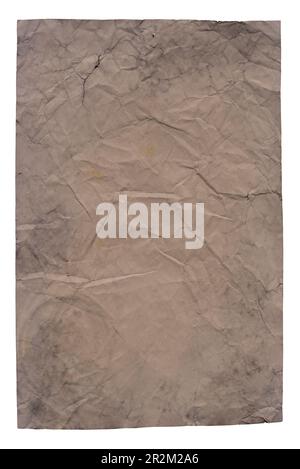 Sheet of old grungy crumpled paper isolated on white background Stock Photo