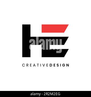 Strong abstract futuristic letter HE logo design vector Stock Vector