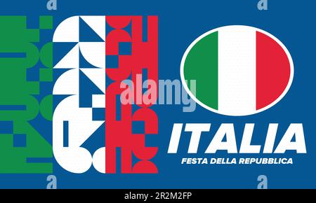 Festa della Repubblica Italiana. Text in italian: Italian Republic Day. National holiday. Celebrated on June 2 in Italia. Italy flag. Vector poster Stock Vector