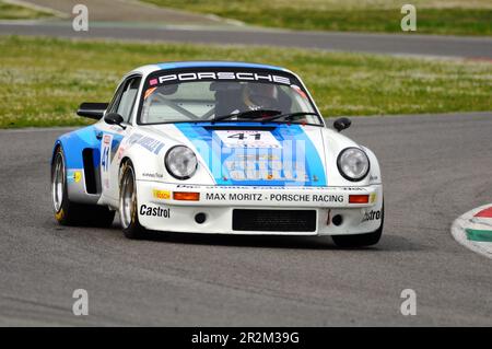 Mugello Historic Classic 25 April 2014 - PORSCHE 911 RSR - 1976 driven by Laurent LALMAND during practice on Mugello Circuit, Italy. Stock Photo