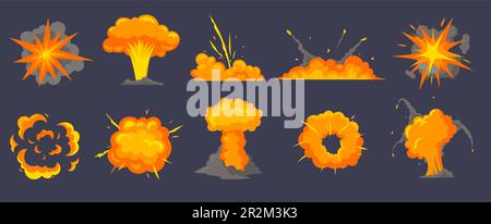 Different explosions cartoon vector illustrations set Stock Vector
