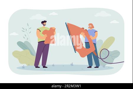 Man and woman ironing clothes together Stock Vector