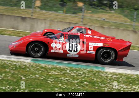 Mugello Historic Classic 25 April 2014: LOLA T70 Mk III B 1969 driven by Carlos MONTEVERDE, during practice on Mugello Circuit, Italy. Stock Photo