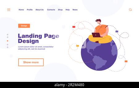 Man sitting on globe and sending emails Stock Vector
