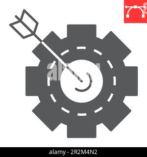 Target arrow and cogwheel glyph icon, solution and business , problem solution vector icon, vector graphics, editable stroke solid sign, eps 10. Stock Vector