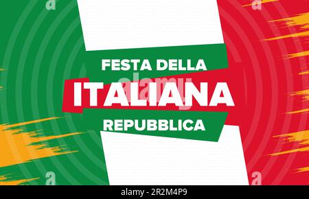 Festa della Repubblica Italiana. Text in italian: Italian Republic Day. National holiday. Celebrated on June 2 in Italia. Italy flag. Vector poster Stock Vector