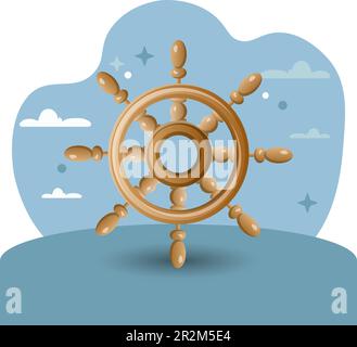 Steering wheel illustration. Rudder, wooden, control, handle. Editable vector graphic design. Stock Vector