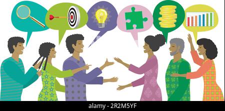 Group of people in communication about business plan. Isolated. Vector illustration. Stock Vector