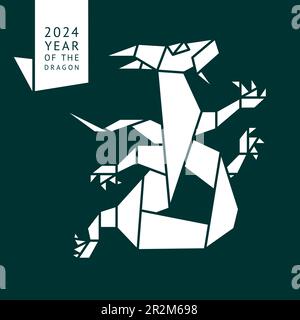 Origami water dragon made white paper, 2024 Year, for New Years greetings and christmas design, simple vector illustration Stock Vector