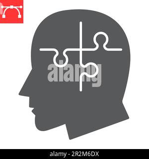 Brain puzzle glyph icon, solution and psychotherapy , mental health vector icon, vector graphics, editable stroke solid sign, eps 10. Stock Vector