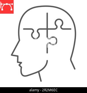Brain puzzle line icon, solution and psychotherapy , mental health vector icon, vector graphics, editable stroke outline sign, eps 10. Stock Vector