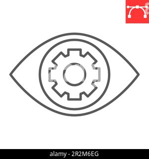 Vision line icon, solution and business, eye cogwheel vector icon, vector graphics, editable stroke outline sign, eps 10. Stock Vector
