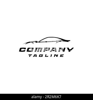 Bold Black Sports Car Silhouette Abstract Logo Design. Black sports car silhouette abstract logo design on white background. Stock Vector
