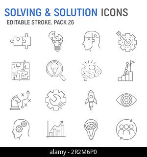 Solution line icon set, business collection, seo vector graphics, logo illustrations, solving vector icons, optimizations for a search engine signs, o Stock Vector