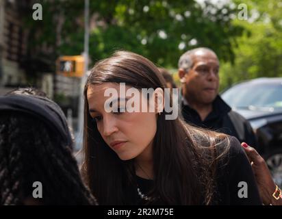 New York City, USA. 19th May, 2023. U.S. Representative Alexandria Ocasio-Cortez joins Family and friends who attended the funeral for Jordan Neely at Mount Neboh Baptish Church in Harlem New York City, NY on May 19, 2023. (Photo by Steve Sanchez/Sipa USA). Credit: Sipa USA/Alamy Live News Stock Photo