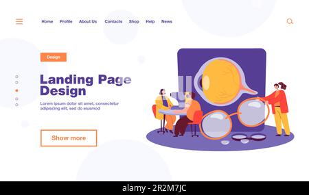Tiny ophthalmologists checking patient vision Stock Vector
