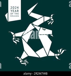 Origami water dragon made white paper, 2024 Year, for New Years greetings and christmas design, simple vector illustration Stock Vector