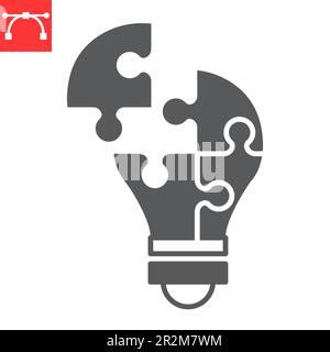 Light bulb puzzle piece glyph icon, solution and business, problem solving vector icon, vector graphics, editable stroke solid sign, eps 10. Stock Vector