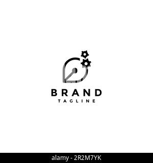 Simple Gear Pen Logo Design. Pen tip icon and gear icon in one minimalist logo. Stock Vector