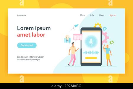 People with mobile phones using smart voice assistant Stock Vector