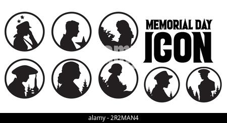 A group of black silhouettes of people's memory icons. Stock Vector