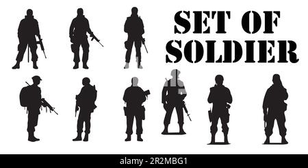 Silhouettes of soldier's vector collection. Stock Vector