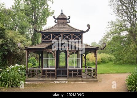 Japanese Garden in the privately owned botanic garden at Samarès Manor  Vingtaine de Samarès, in the parish of St. Clement in Jersey, Channel Islands Stock Photo