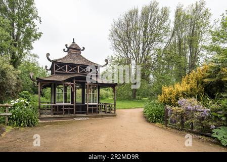 Japanese Garden in the privately owned botanic garden atSamarès Manor  Vingtaine de Samarès, in the parish of St. Clement in Jersey, Channel Islands Stock Photo