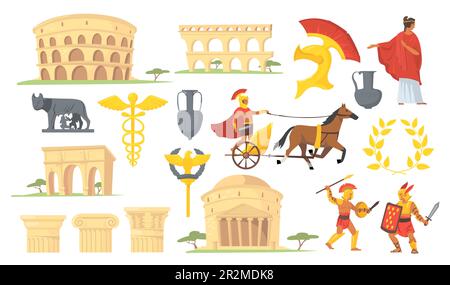 Roman empire set with architecture symbols isometric isolated vector ...