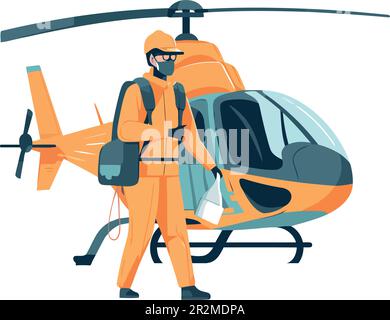Flying army man in helicopter rescue mission over white Stock Vector