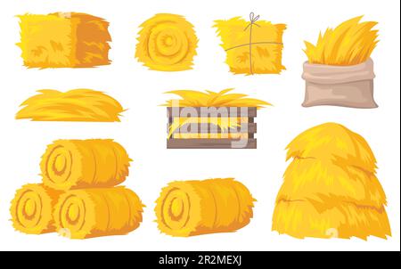 Bales and stacks of hay vector illustrations set Stock Vector